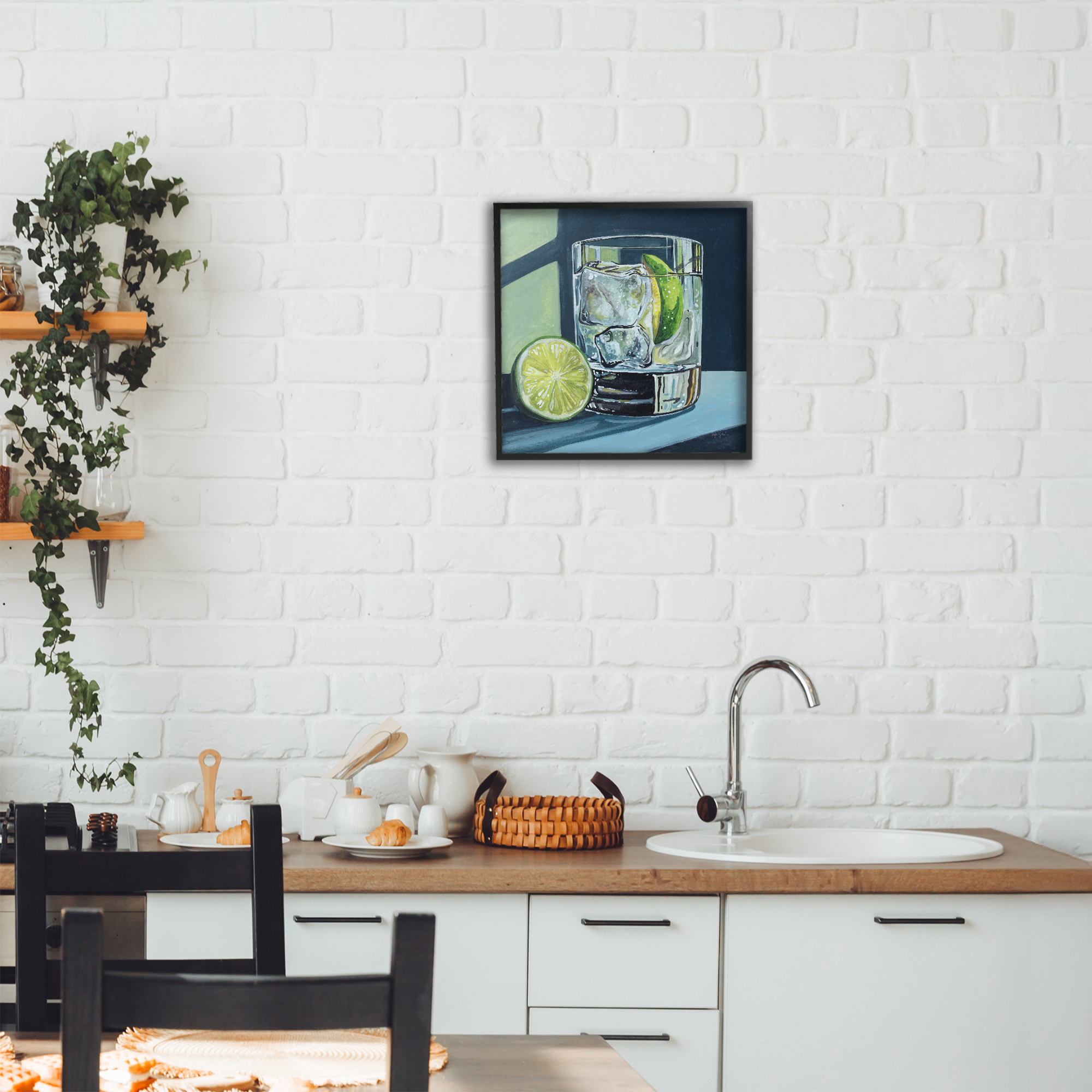 Stupell Industries Lime & Gin Tonic Cocktail Black Framed Giclee Art, design by Kate Jarvik Birch