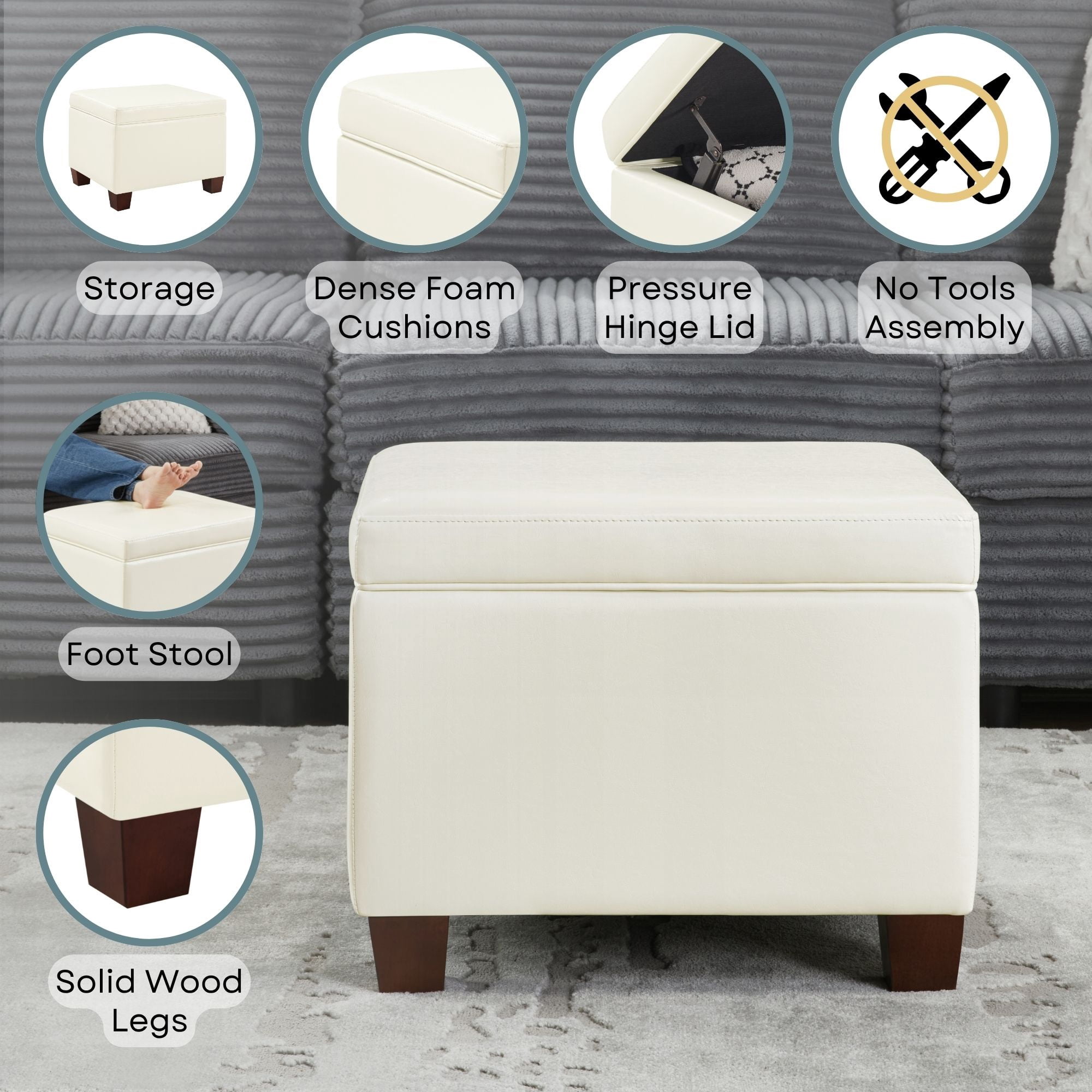 Convenience Concepts Madison Storage Ottoman, Ivory