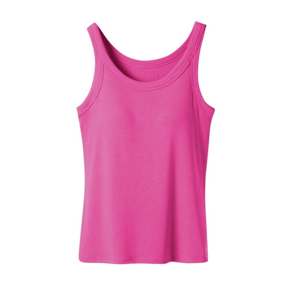 FAVIPT Women's Plus Size Tank Tops Sleeveless Solid Color Basic Camisole Workout Fitness Gym Undershirts withh Built in Bra Summer 2025 Cami Tops Hot Pink,XXL