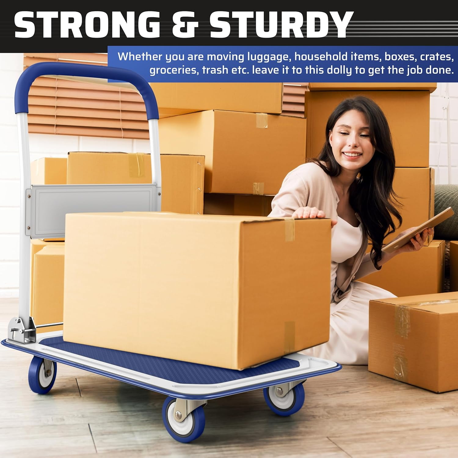 Lifetime Appliance Parts Upgraded Foldable Push Cart Dolly | 330 lbs. Capacity Moving Platform Hand Truck | Heavy Duty Space Saving Collapsible | Swivel Push Handle Flat Bed Wagon - (Blue)
