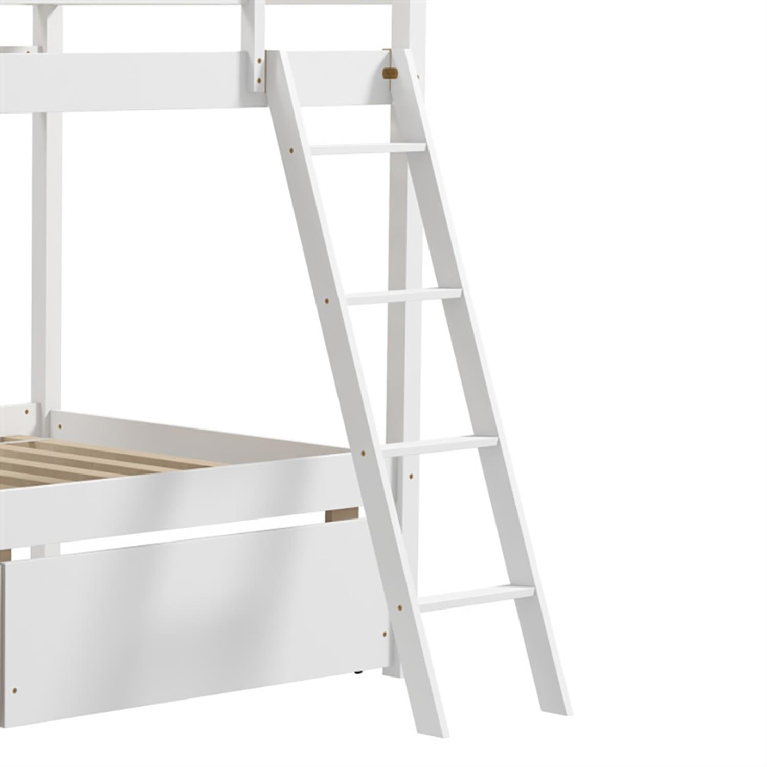 Demi Bonn Twin Over Twin Bunk Bed with 2 Storage Drawers and Ladder, Twin Bunk Beds, Wood Bed Frame No Box Spring Needed, White