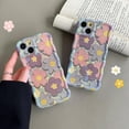 thumbnail image 6 of Case for iPhone 12 Pro, Colorful Retro Oil Painting Flower Laser Glossy Design Cute Curly Wave Edge Exquisite Phone Cover Stylish Durable TPU Protective Case for Girls Women - Pink Purple, 6 of 12