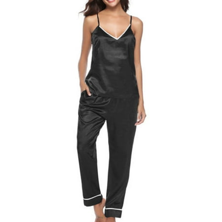 

Imcute Women Silk Satin Pajamas Set Pyjama Sleeveless Tops+Pants Sleepwear
