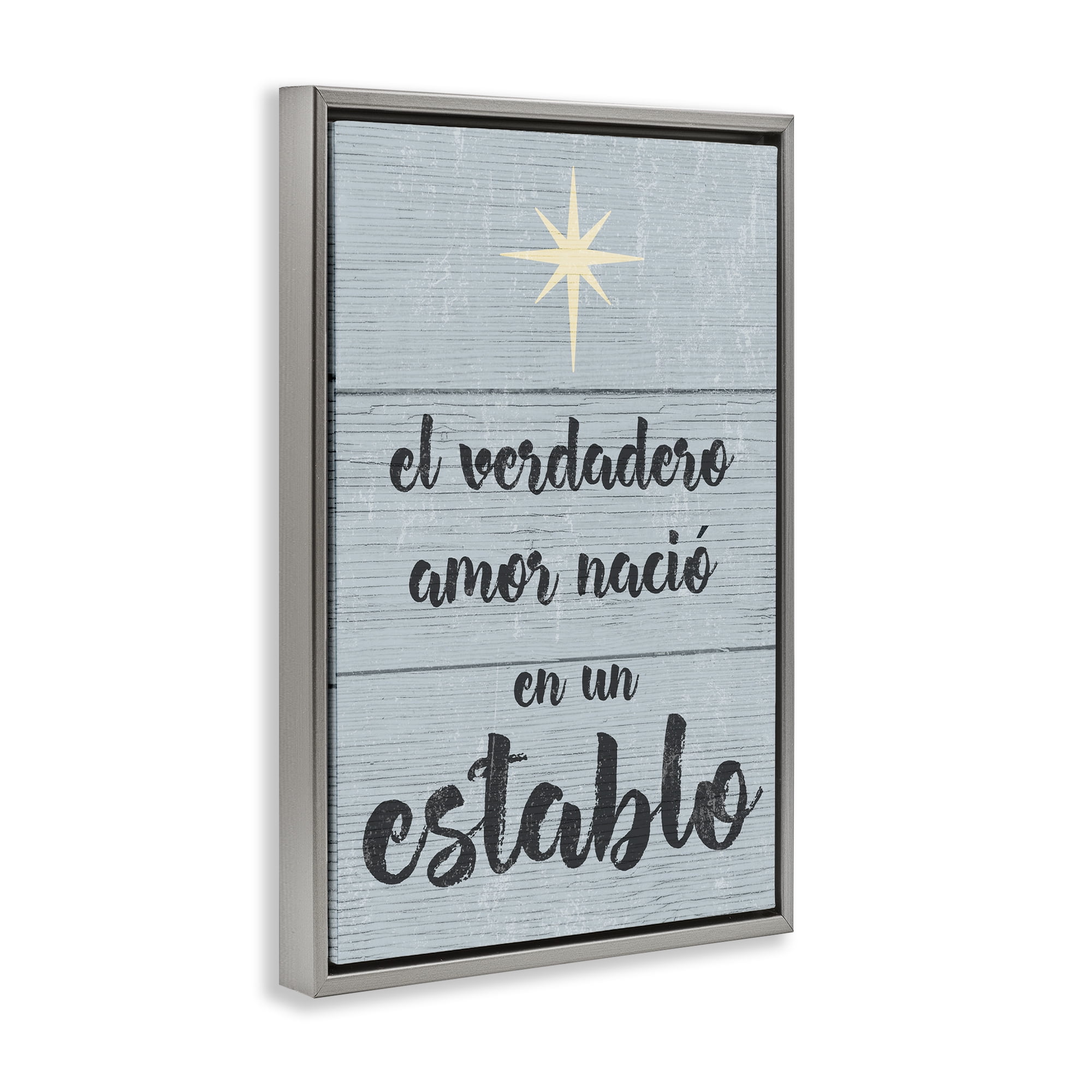 Stupell Industries Amor Verdadero en un Establo Holiday Painting Gray Floater Framed Art Print Wall Art, 17 x 25