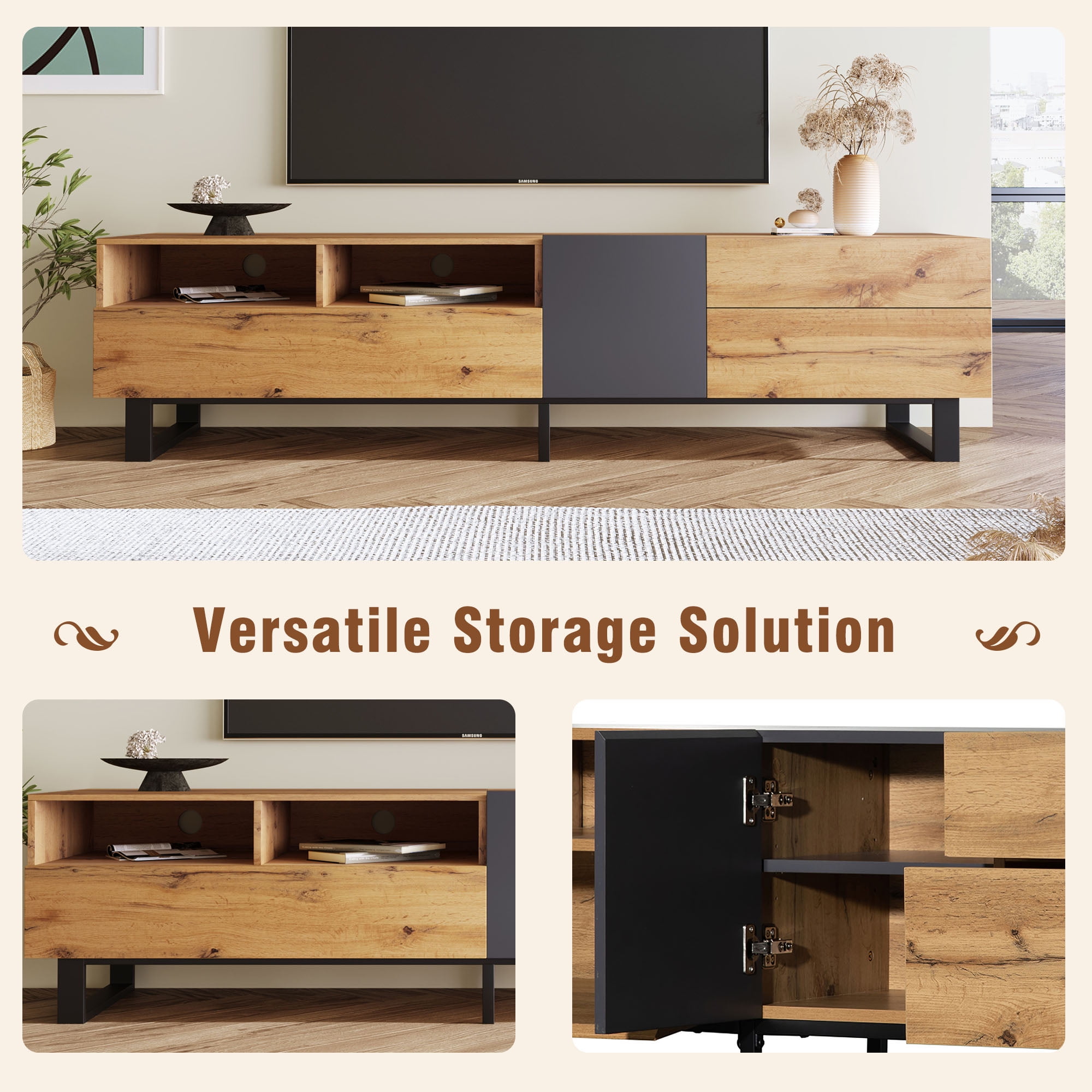 Harper & Bright Designs TV Stand for 80'' TV Stand, Media Console Table, Entertainment Center with Drop Down Door for Home Theatre, Wood