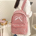 thumbnail image 6 of Grid Backpack Heavy Duty, Bowknot Embroidery School Backpack, Durable Student Bookbag for Elementary Primary Middle School, Red, 6 of 8