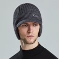 thumbnail image 3 of Wide Brim Letter Print Ribbed Baseball Cap Men Ear Protection Winter Knitted Hat Costume Accessories, 3 of 10