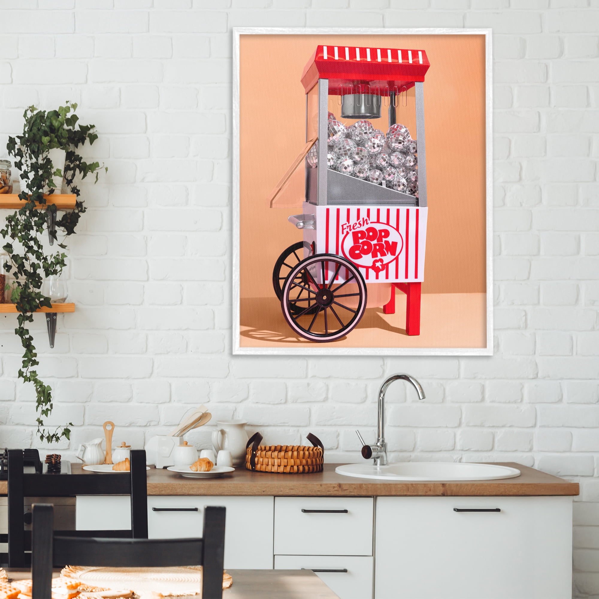 Stupell Industries Retro Disco Popcorn Machine White Framed Giclee Art, design by LISH Creative