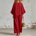 thumbnail image 5 of Women's 2 Piece Summer Outfits Solid Color Oversized 3/4 Sleeve Tops Wide Leg Pants Set, 5 of 5