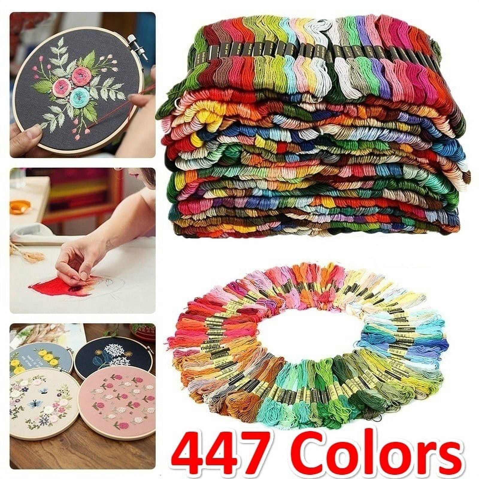 Dznils 447PCS Cotton Cross Floss Stitch Thread Embroidery Sewing Skeins Multi Colors Premium Rainbow Color Bracelet Yarn Craft Set