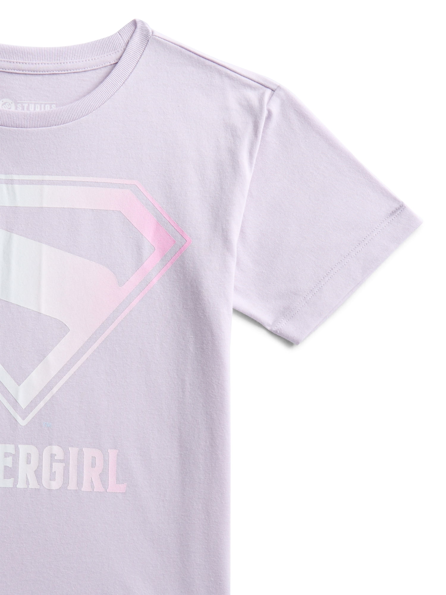 Supergirl Girls Shield Graphic Tee with Short Sleeves, Sizes 4-16