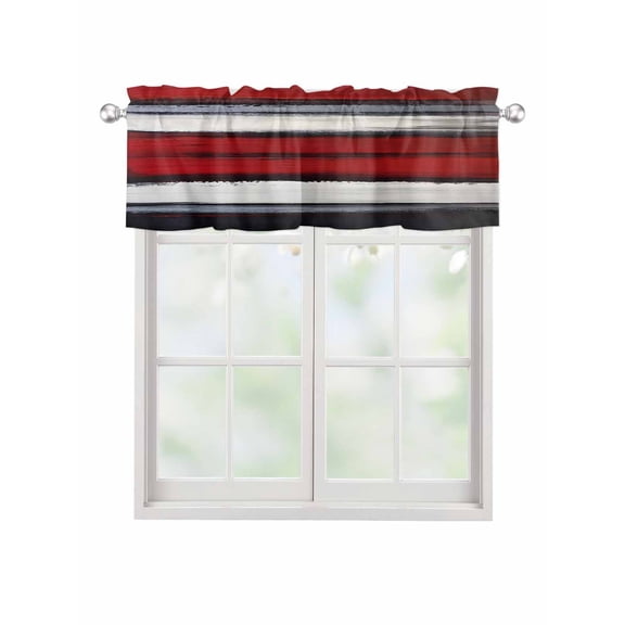 Valances for Windows Red And Black Strip Leaf Rod Pocket Cafe Window Treatments Valance Curtains for Kitchen Bathroom Laundry Basement Windows 60"x18"