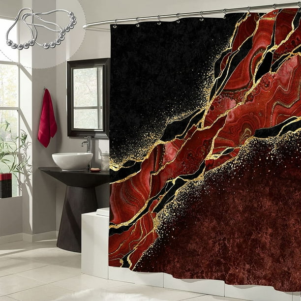 Htooq Stall Size Shower Curtain 54 X 78 Blue Small For Abstract Black Marble With Gold Veins Modern Luxury Art Waterproof Fabric Set Hooks Ca