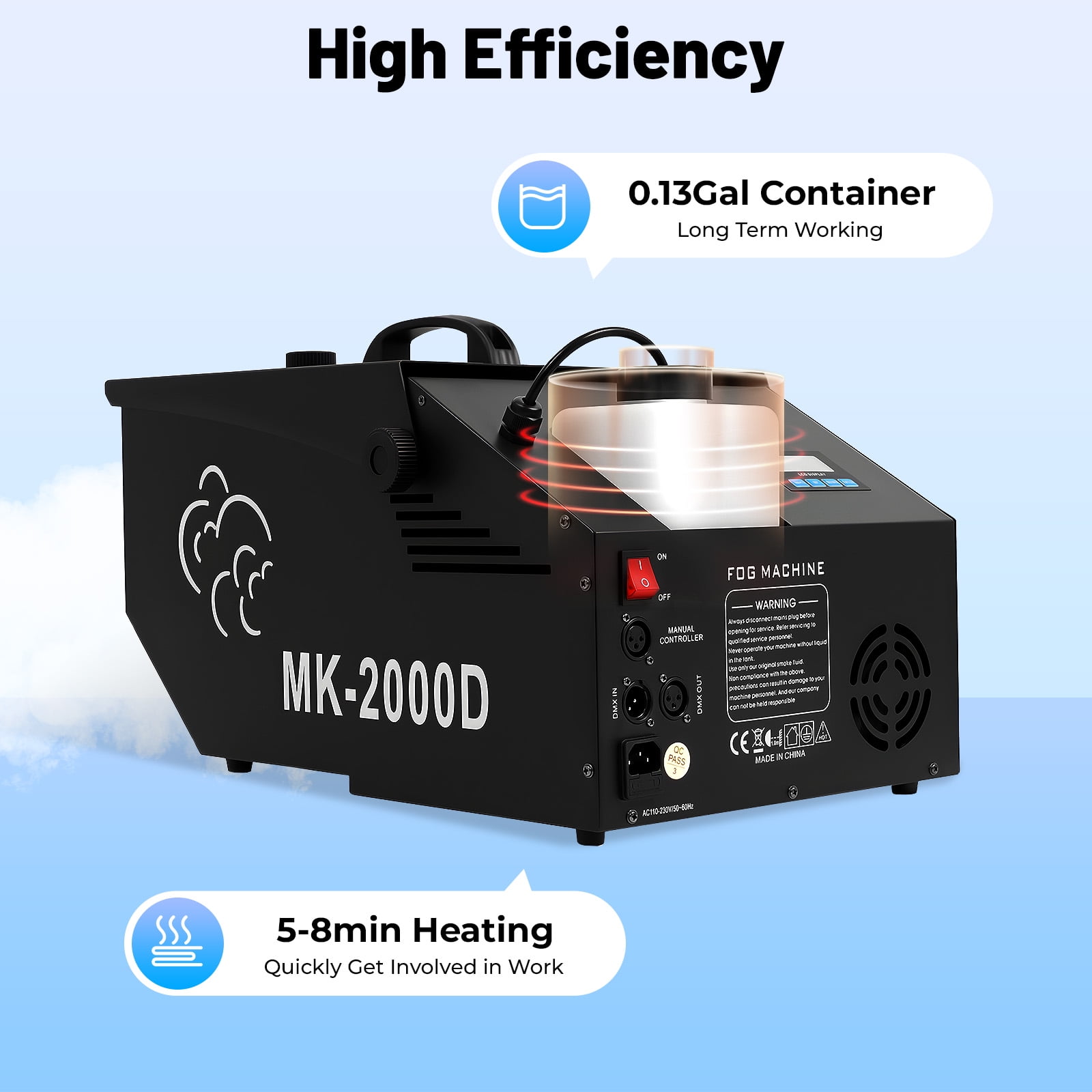 High-Powered Low-Lying Fog Machine for Stage & Wedding Smoke Effects, 1200W DMX Control, 5000 CFM, LCD Display, Easy Carry & Clean
