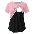 thumbnail image 5 of Hxshgdsn Womens Maternity Double Layer Nursing Top Short Sleeve Patchwork Round Neck for Breastfeeding（Pink/XL）, 5 of 9