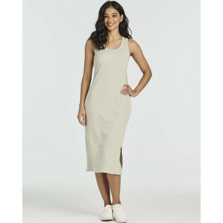 Real Essentials 3 Pack: Women's Ribbed Knit Sleeveless Crew Neck Tank  Casual Midi Shift Dress with Slit - Walmart.com