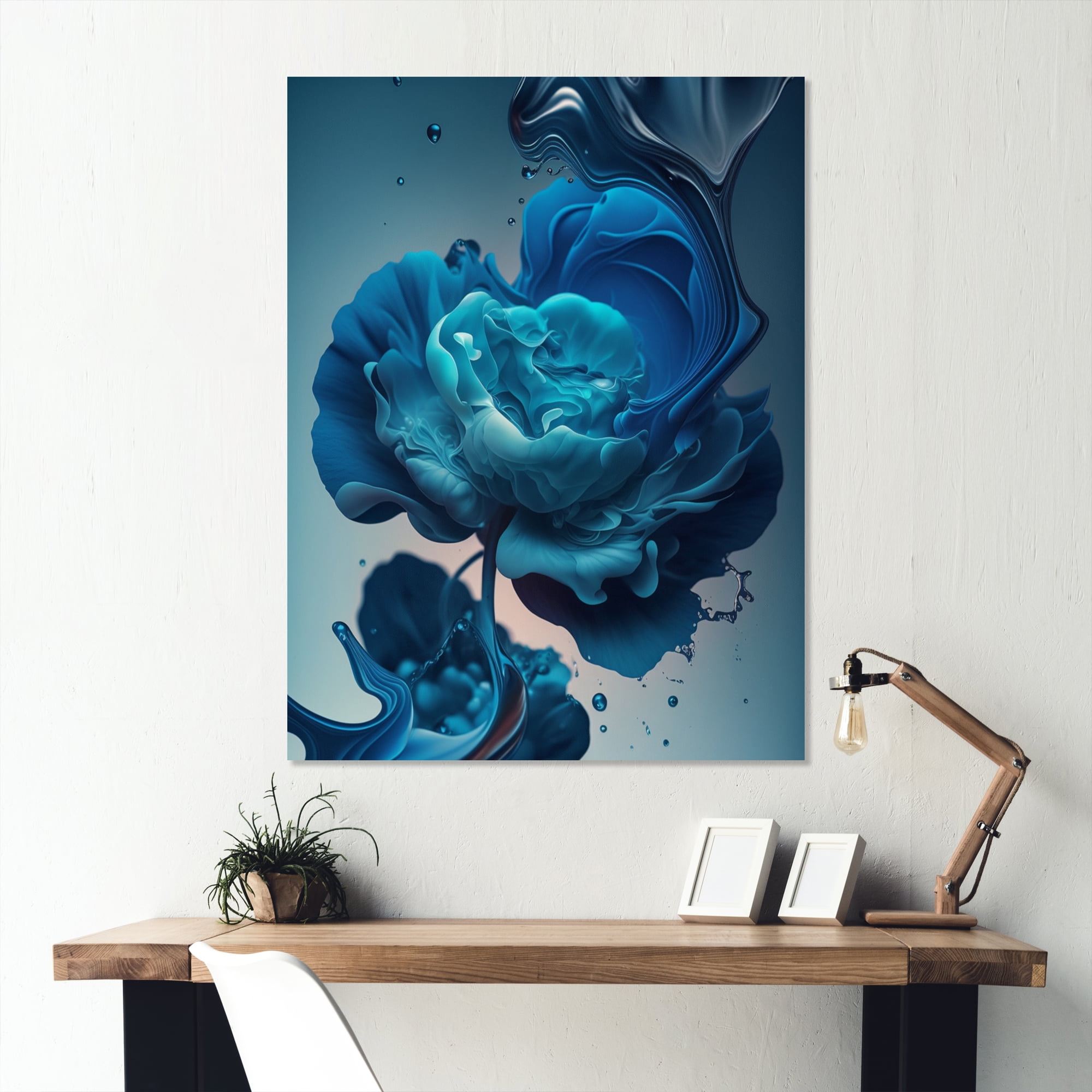 Designart Rose Blue And White I Canvas Wall Art