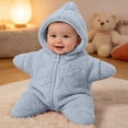 thumbnail image 2 of Baby Starfish Onesie, Thick Imitation Fleece Starfish Newborn Romper, Infant Footie Jumpsuit Winter Warm Outfits (Blue-A,Size:9M), 2 of 10