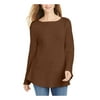 STYLE & COMPANY Womens Brown Ribbed Patterned Long Sleeve Jewel Neck Blouse Petites PS