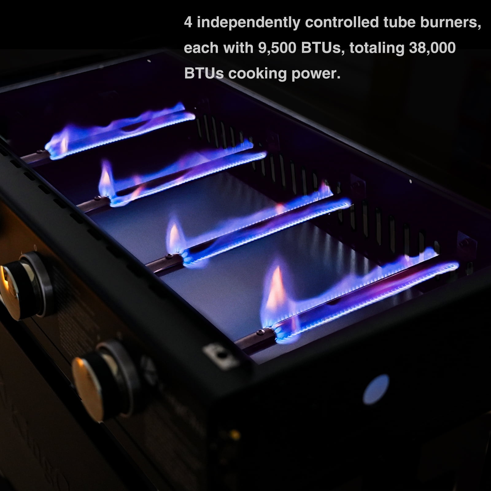 4-Burner Propane Grill Smoker, Kingchii 38,000 BTUs Gas Grill with Foldable Side Tables, Built-in Thermometer for Outdoor Grilling, BBQs and Camping