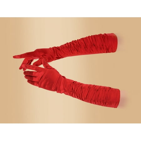 Star Power Women Sexy Satin Long Gather Elbow Gloves, Red, One-Size 18