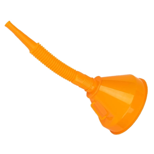 Embudo automotriz flexible con filtro con asa, embudo de aceite de boca ancha, embudo de aceite con manguera para cambio de aceite combustible de agua naranja 145mm
