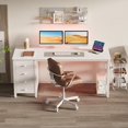 thumbnail image 2 of Lufeiya White Computer Desk with Drawers - 55 Inch Long Study Work Writing Desk for Home Office Bedroom, Reversible Simple Modern Cute PC Desks with Fabric Drawer, White, 2 of 14