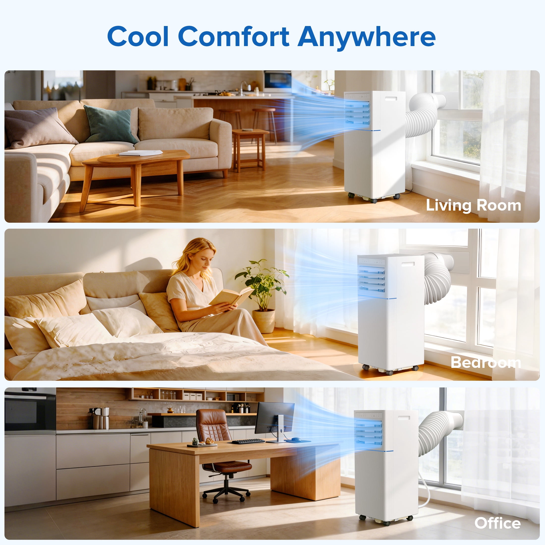 KISSAIR Portable Air Conditioner 10000 BTU Ashrae, 4-in-1 Portable AC, Dehumidifier & Fan with 24-Hour Timer/Remote Control/Windows Kit (White)