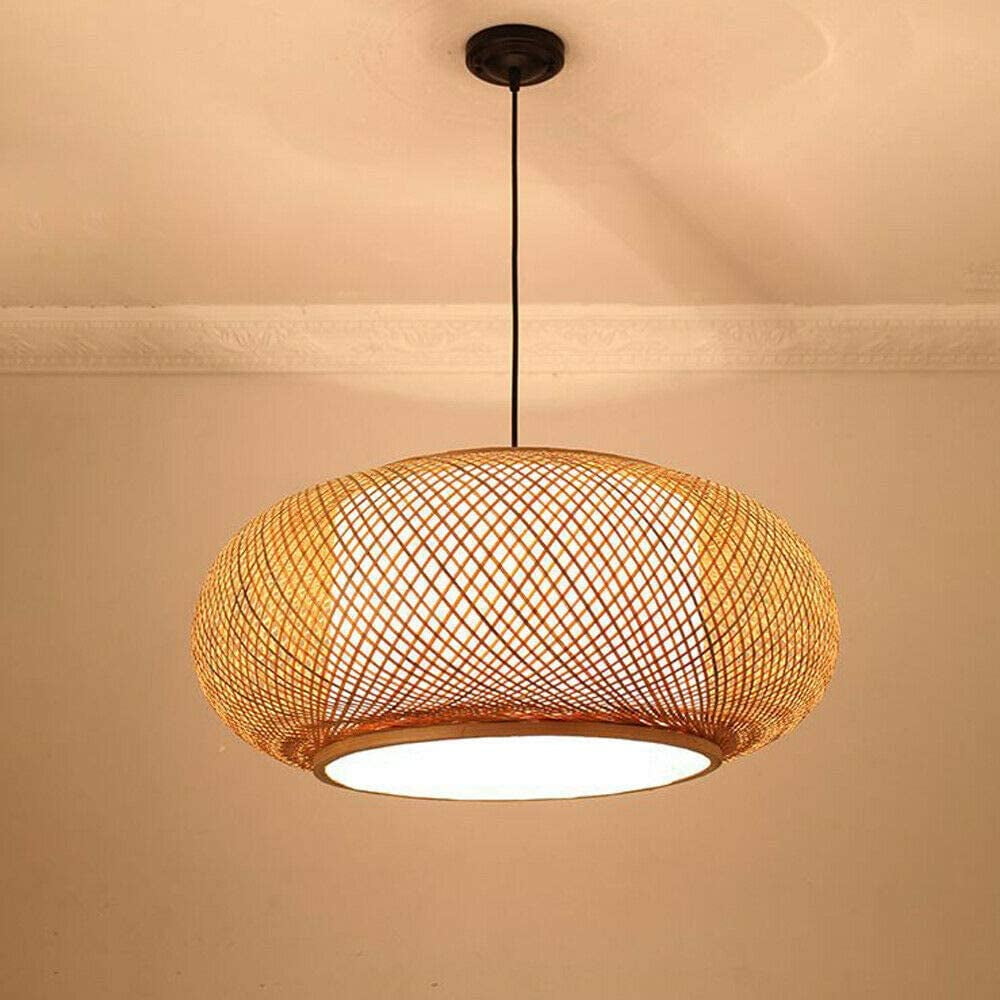 ANQIDI Chandelier Lamp, 16" Vintage Bamboo Wicker Rattan Lantern Pendant Light Natural Weaving Wooden Hanging Ceiling Lamp