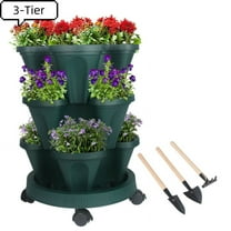 Active Mind Ltd 3-Tier Stackable Vertical Garden Planter with Wheels - Indoor/Outdoor Herb & Vegetable Planter for Strawberries, Flowers, Succulents (Space Saving Design), Green