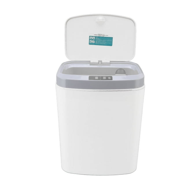 Cubo De Basura Inteligente, Cubo De Basura Con Sensor Inteligente Bajo Consumo De Energía 16L 0.3s Tecnología De Inducción Para Dormitorio Baño Para Sala De Estar Para Cocina ANGGREK Blanco