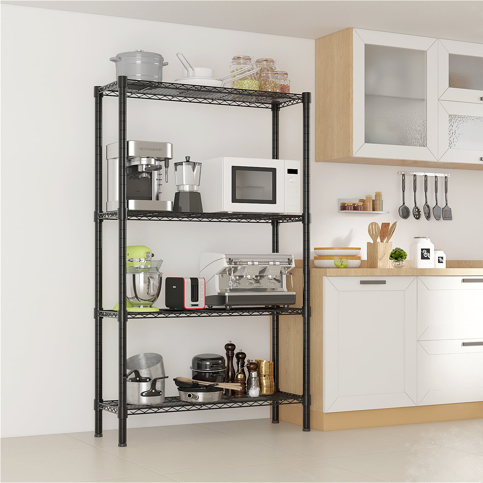 Ktaxon 4-Tier Metal Shelving Unit, Adjustable Shelf Organizer for Garage Kitchen, Storage Rack Capacity for 1100 lbs, 36"W x 14"D x 55"H, Black