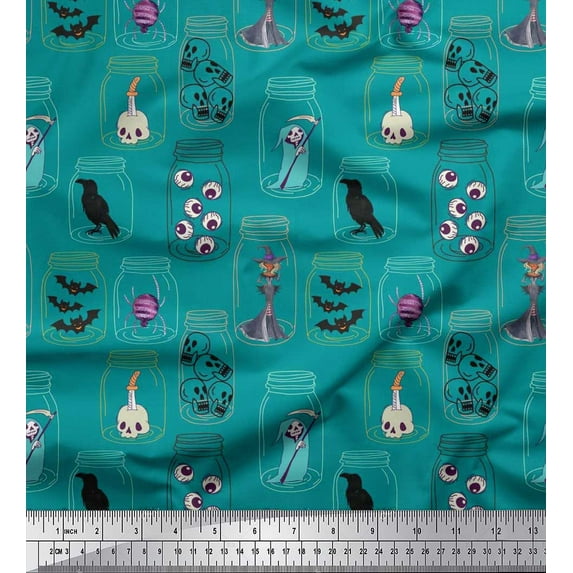 Soimoi Rayon Fabric Ghost,Skull & Witch Halloween Print Fabric by Yard 42 Inch Wide