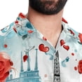 thumbnail image 5 of Eiffel Tower Valentine's Day Men's Short Sleeve Poplin Button Down Hawaiian Printed Summer Beach Shirt, Unisex, 5 of 6