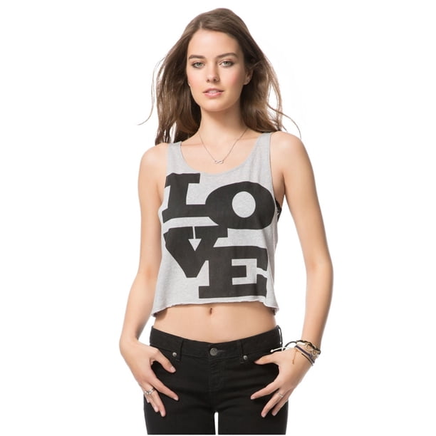 Camiseta sin Mangas Aeropostale Love Crop Tank Top para Mujer Gris Pequeño