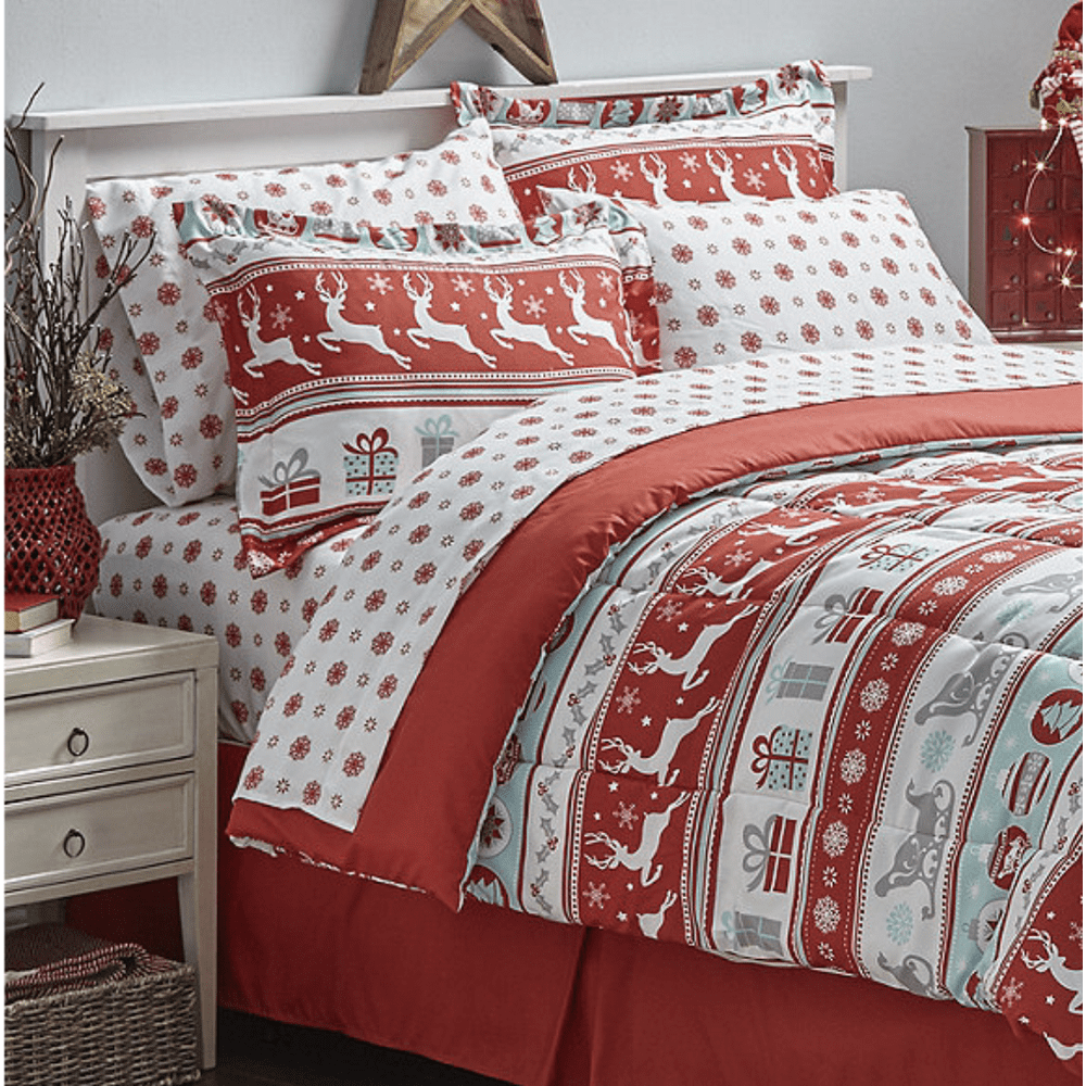 Christmas Reindeer Snowflake Santa&#039;s Sleigh Holidays Twin Comforter Set (6 Piece Bed in A Bag