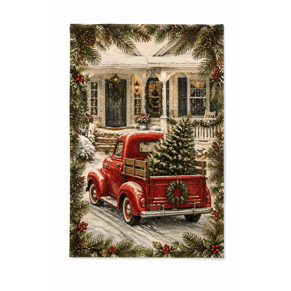 UCN DECOR Vintage Red Truck Christmas Garden Flag