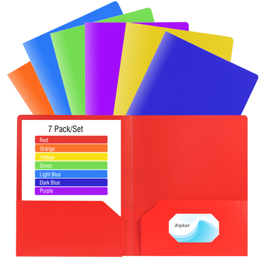 Aipker Plastic Folders with Pockets and Business Card Slots, 3 Hole Punched, Set of 7 Pack