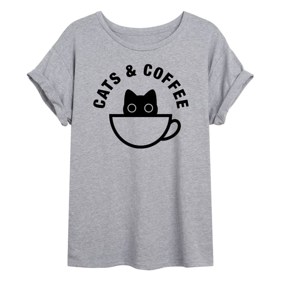 Instant Message - Cats and Coffee Oversized Graphic T-Shirt