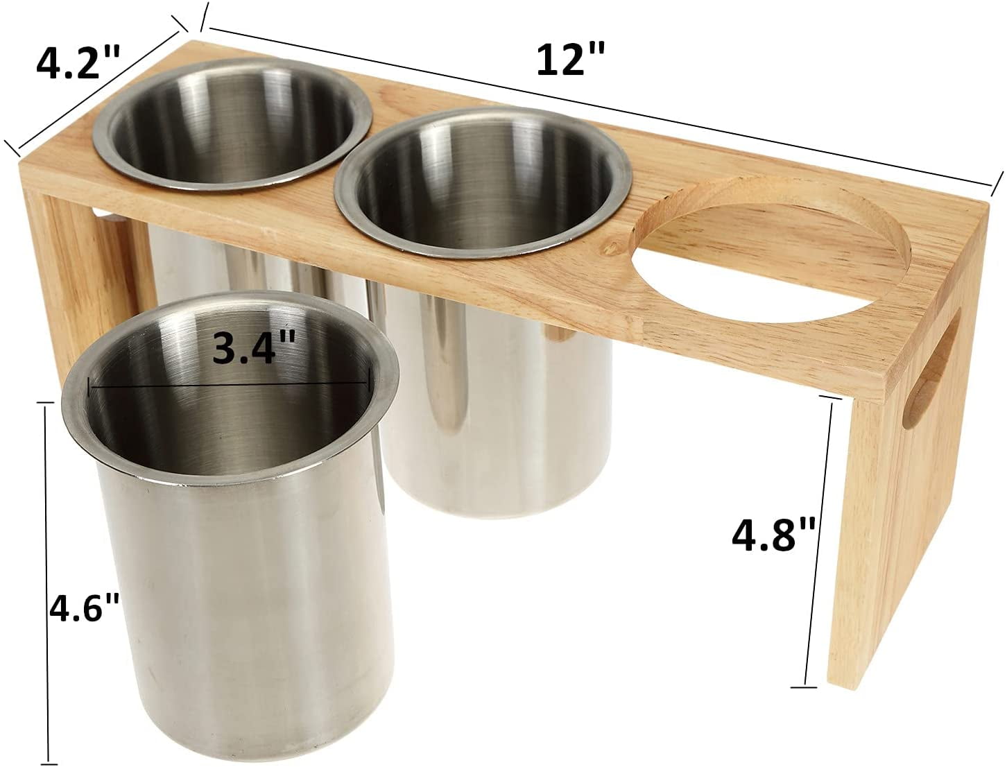 3 Pack Silverware Holder, Stainless Steel Utensil Organizer with Wood Base, Flatware Caddy for Spoons, Knives and Forks, Great for Kitchen Table, Cabinet, Pantry