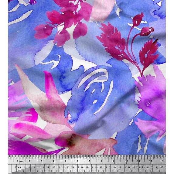 Soimoi Silk Fabric Flower Watercolor Fabric Prints By Yard 42 Inch Wide