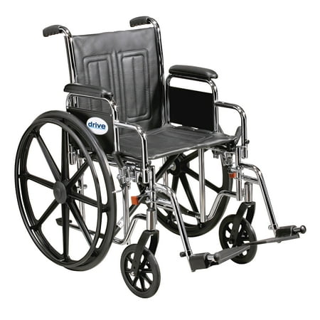 Drive Medical Sentra EC Heavy Duty Steel Wheelchair, Detachable Desk Arms, Swingaway Footrests, 20" Seat