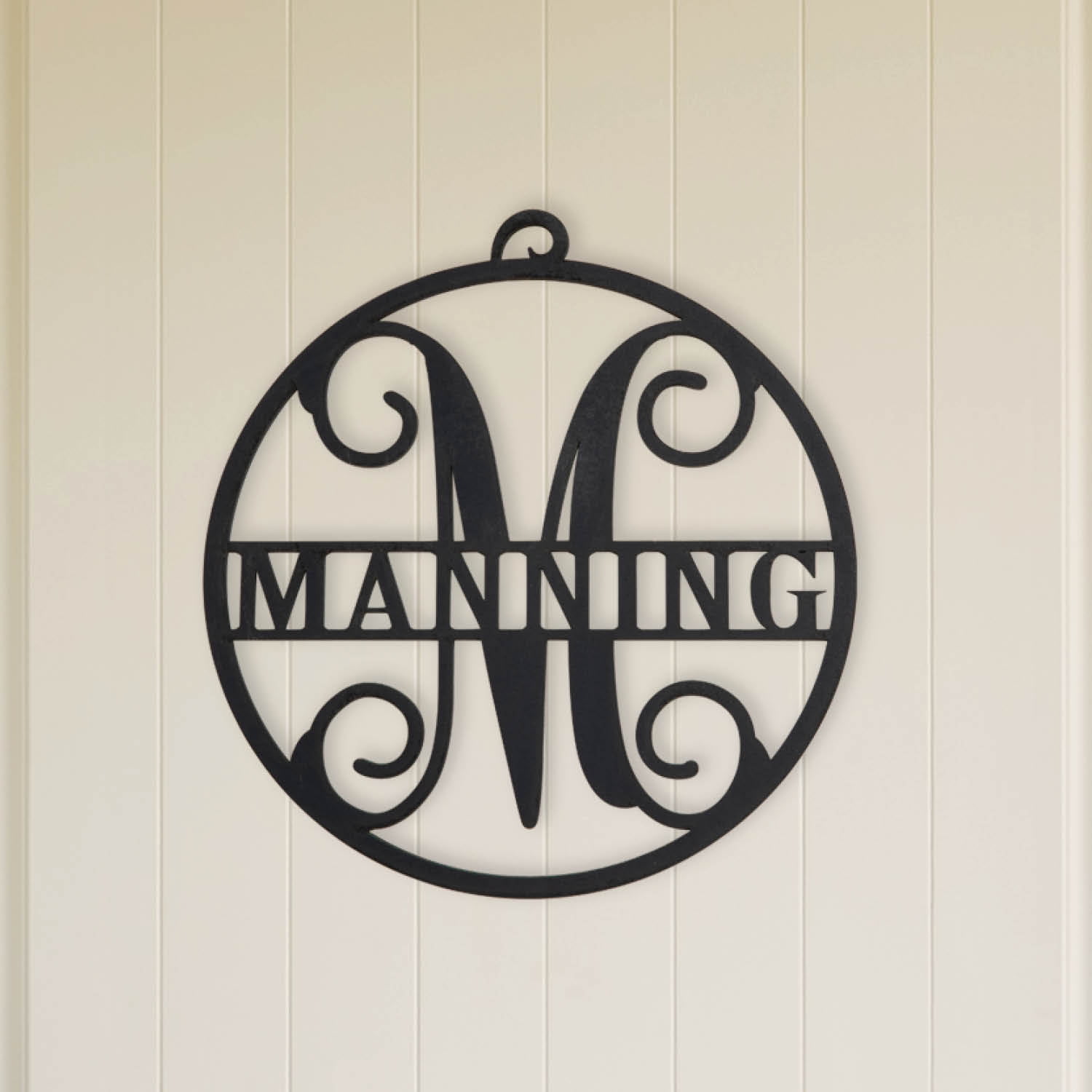 Black Wood Circle Initial Plaque