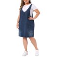thumbnail image 4 of Agnes Orinda Women's Plus Size Denim Overall Dress V Neck Sleeveless Casual Jean Jumper Dress with Pockets 3X Black Blue, 4 of 6