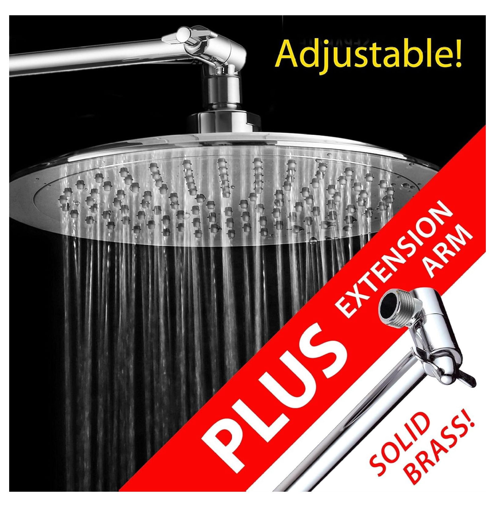 9-inch Rain Shower Head with 11-inch Brass Extension Arm - Adjustable Rainfall Shower System, High Pressure, Spa Experience