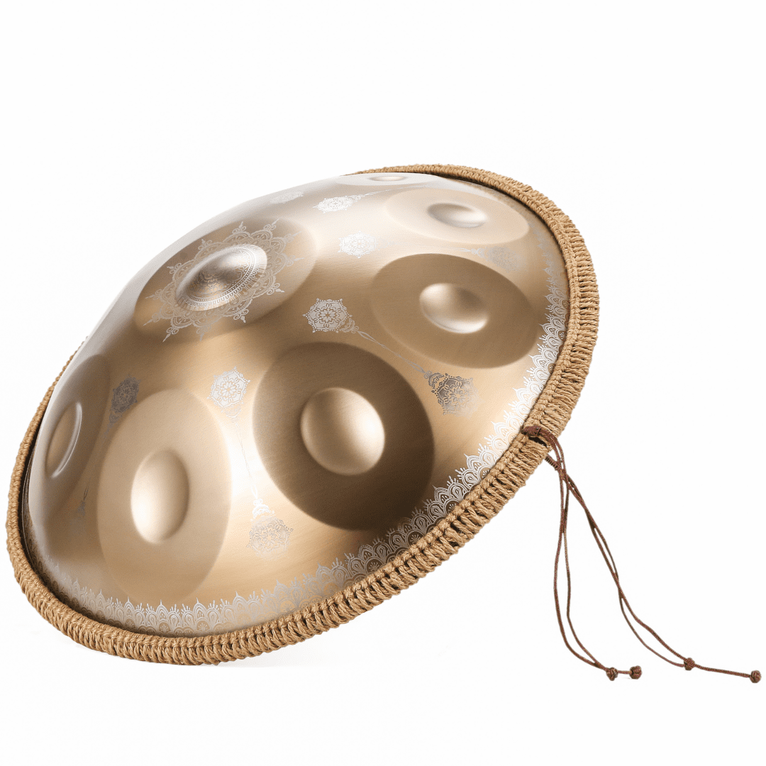 Mandala Pattern Steel Tongue Drum 440Hz - D Minor 10 Notes Gold Handpan Percussion Instrument