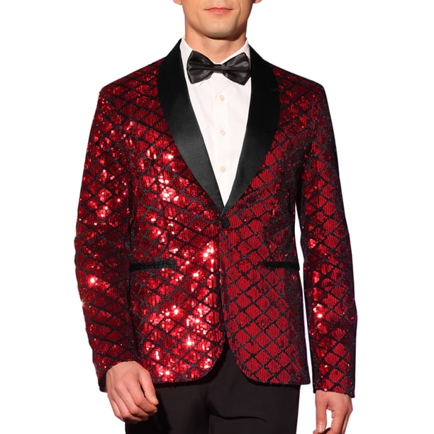 CHAQUETA BRILLANTE TUXEDO SEQUIN INSPIRAR CHIC PARA HOMBRE CON PATRÓN ARGYLE Y SOLAPA PICO XL ROJO