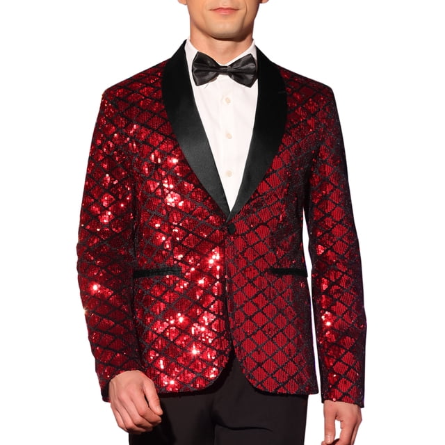 CHAQUETA BRILLANTE TUXEDO SEQUIN INSPIRAR CHIC PARA HOMBRE CON PATRÓN ARGYLE Y SOLAPA PICO 2XL ROJO