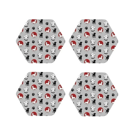 

Coasters Set of 4 - Cute Silhouette Dog Drink Coasters for Tabletop Protection Leather Coasters for Living Room Decor and Housewarming Gift Hexagon