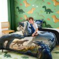 thumbnail image 4 of Manfei Wild T-Rex Animals King Size Comforter Sets,Retro Triceratops Dinosaur Comforters King Size,Blue Yellow,Black Reversible,3pcs,1 Comforter and 2 Pillowcases, 4 of 7